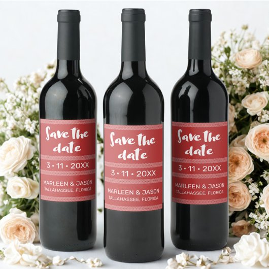 Red Save the date Wine Label ワインラベル