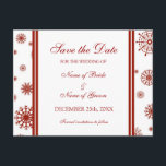 Red Save the Date Winter Weddingポストカード 案内ポストカード<br><div class="desc">冬の結婚式のセーブ・ザ・デート案内のエレガントポストカー赤と白ドは、フェスティバルの雪の結晶のパタスタイリッシューンで、あなたの詳細で完全にカスタマイズ結婚できる。クリスマスや冬の結婚式に最適。また、結婚式のパーティーのための他の多くの製品で利用可能。</div>