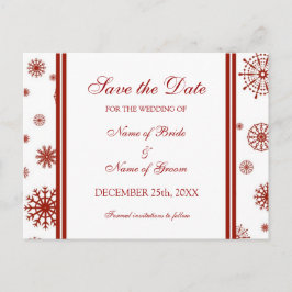 Red Save the Date Winter Weddingポストカード 案内ポストカード