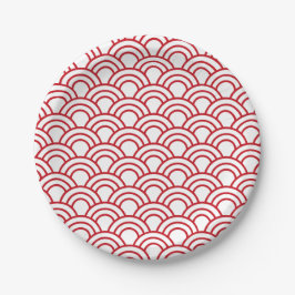 red scallop pattern on a white background ペーパープレート
