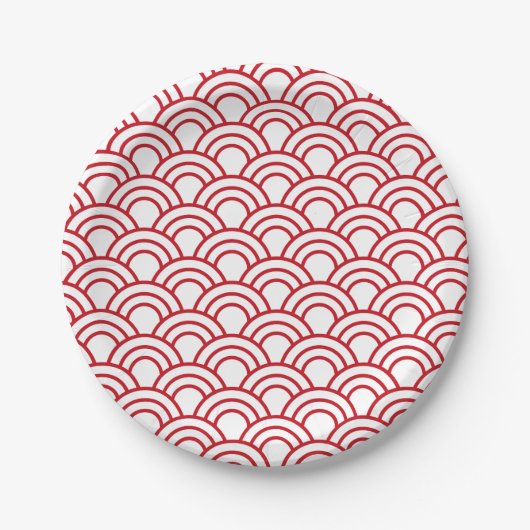 red scallop pattern on a white background ペーパープレート (正面)