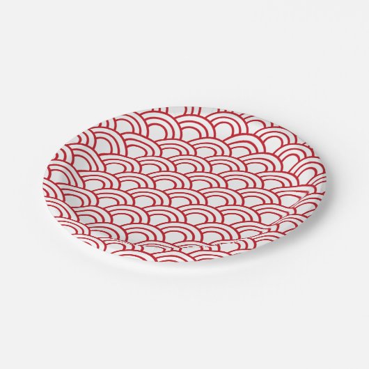 red scallop pattern on a white background ペーパープレート (アングル)