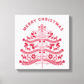 Red Scandinavian Folk Art Christmas Tree キャンバスプリント (正面)