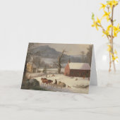 Red School House (Country Scene): Blank Christmas カード (黄色い花)