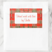 RED SCOTTタータンチェック長方形「手作り」ステッカー 長方形シール (バッグ)