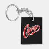 Red ScriptのChicago文字BLK Keychain キーホルダー (正面左)