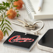 Red ScriptのChicago文字BLK Keychain キーホルダー (正面右)