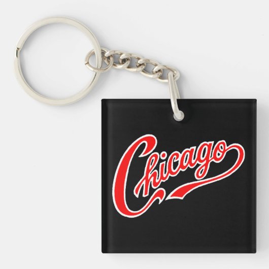 Red ScriptのChicago文字BLK Keychain キーホルダー (正面)
