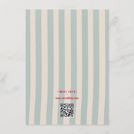 Red Script Blue Line QR Code Retro Wedding Details エンクロージャーカード (裏面)