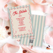 Red Script Blue Line QR Code Retro Wedding Details エンクロージャーカード