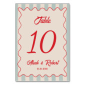 Red Script Blue Line Retro Wedding Table Number テーブルナンバー (正面)