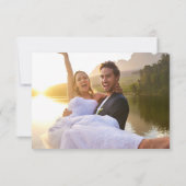 Red Script Blue Lines Retro Wedding Photo サンキューカード (裏面)