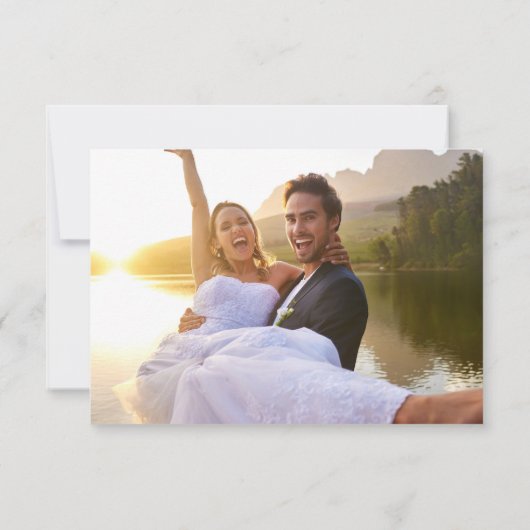 Red Script Blue Lines Retro Wedding Photo サンキューカード (裏面)