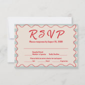 Red Script Blue Stripes QR Code Retro Wedding 出欠カード (正面)