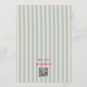 Red Script Blue Stripes QR Code Retro Wedding 招待状 (裏面)