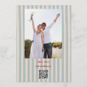 Red Script Blue Stripes Retro Photo Wedding 招待状 (裏面)