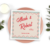 Red Script Blue Stripes Retro Wedding スタンダードカクテルナプキン