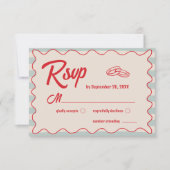 Red Script Blue Watercolor QR Code Retro Wedding 出欠カード (正面)