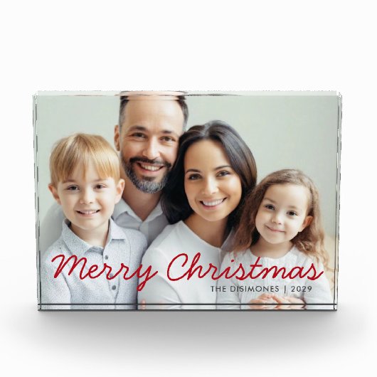 Red Script Merry Christmas Photo Block フォトブロック (正面)