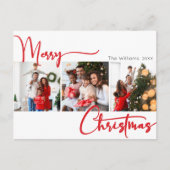 Red Script Merry Christmas Year in Review 3 Photo シーズンポストカード (正面)