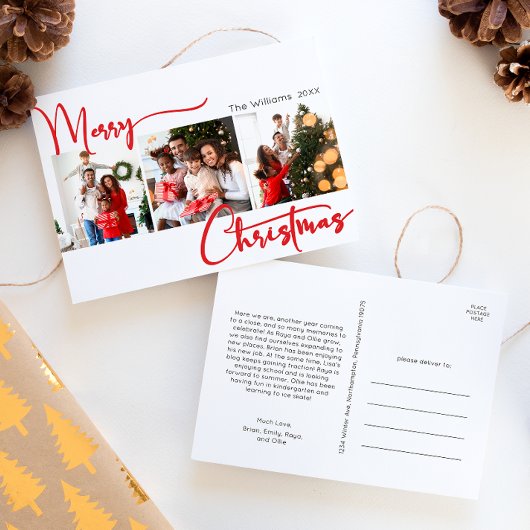 Red Script Merry Christmas Year in Review 3 Photo シーズンポストカード
