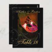 Red Scroll Masqueradeテーブルプレイスカード ポストカード (正面/裏面)