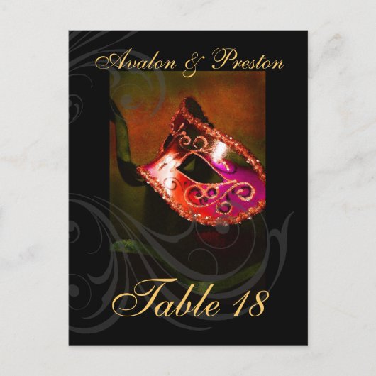 Red Scroll Masqueradeテーブルプレイスカード ポストカード (正面)