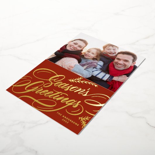 Red Season's Greetings書エレガント道写真 箔シーズンカード (回転した状態)