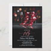 Red Sequin Boots 50th Birthday Party 招待状 (正面)