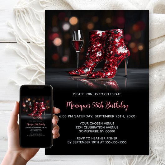 Red Sequin Boots Any Age Birthday Party 招待状