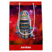 Red SFレトロ玩具ロボット銀河系名前をカスタムする クール ミディアムペーパーバッグ (裏面)