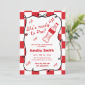 Red She's Ready to Pop cola Soda Baby shower 招待状 (スタンド正面)