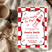 Red She's Ready to Pop cola Soda Baby shower  招待状