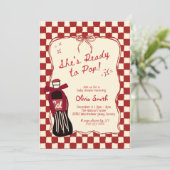 Red She's Ready to Pop Soda Baby Shower 招待状 (スタンド正面)