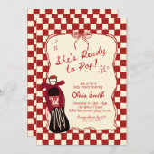 Red She's Ready to Pop Soda Baby Shower 招待状 (正面/裏面)