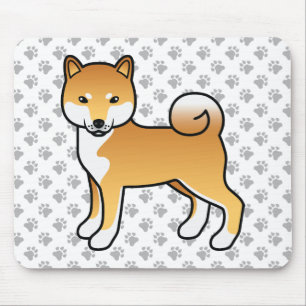 Red Shiba Inu Cute Cartoon Dog & Paws マウスパッド
