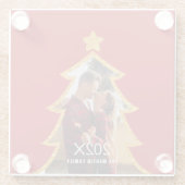 Red Shiny Christmas Tree Personalized Photo ガラスコースター (裏面)