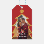 Red Shiny Christmas Tree Personalized Photo ギフトタグ (裏面)
