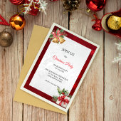 Red Silver Elegant Modern Christmas Party 招待状