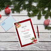 Red Silver Elegant Modern Christmas Party 招待状