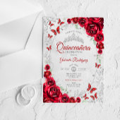 Red Silver Floral Quinceanera アクリル招待状