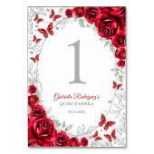Red Silver Floral Quinceanera テーブルナンバー (裏面)