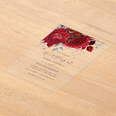 Red Silver Floral Rose Wedding   アクリル招待状 (レイダウン)