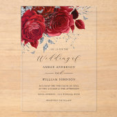 Red Silver Floral Rose Wedding   アクリル招待状 (正面)