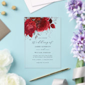 Red Silver Floral Rose Wedding   アクリル招待状 (インサイチュ (ウェディング))
