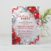 Red Silver Heart Balloons Valentine's Day Party 招待状 (スタンド正面)