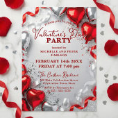 Red Silver Heart Balloons Valentine's Day Party 招待状