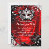 Red Silver Sparkle Magical Night Masquerade Party 招待状 (正面)