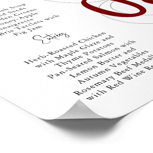 Red Simple Modern Tri-Fold Wedding Menu ポスター (角)