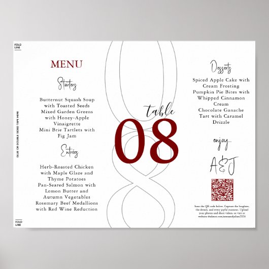 Red Simple Modern Tri-Fold Wedding Menu ポスター (正面)
